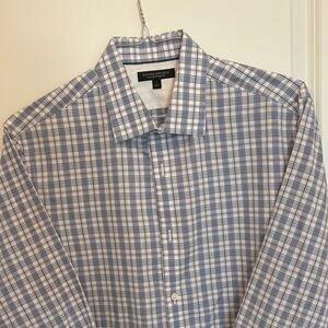 Banana Republic Men's White and Blue Checkered Shirt
